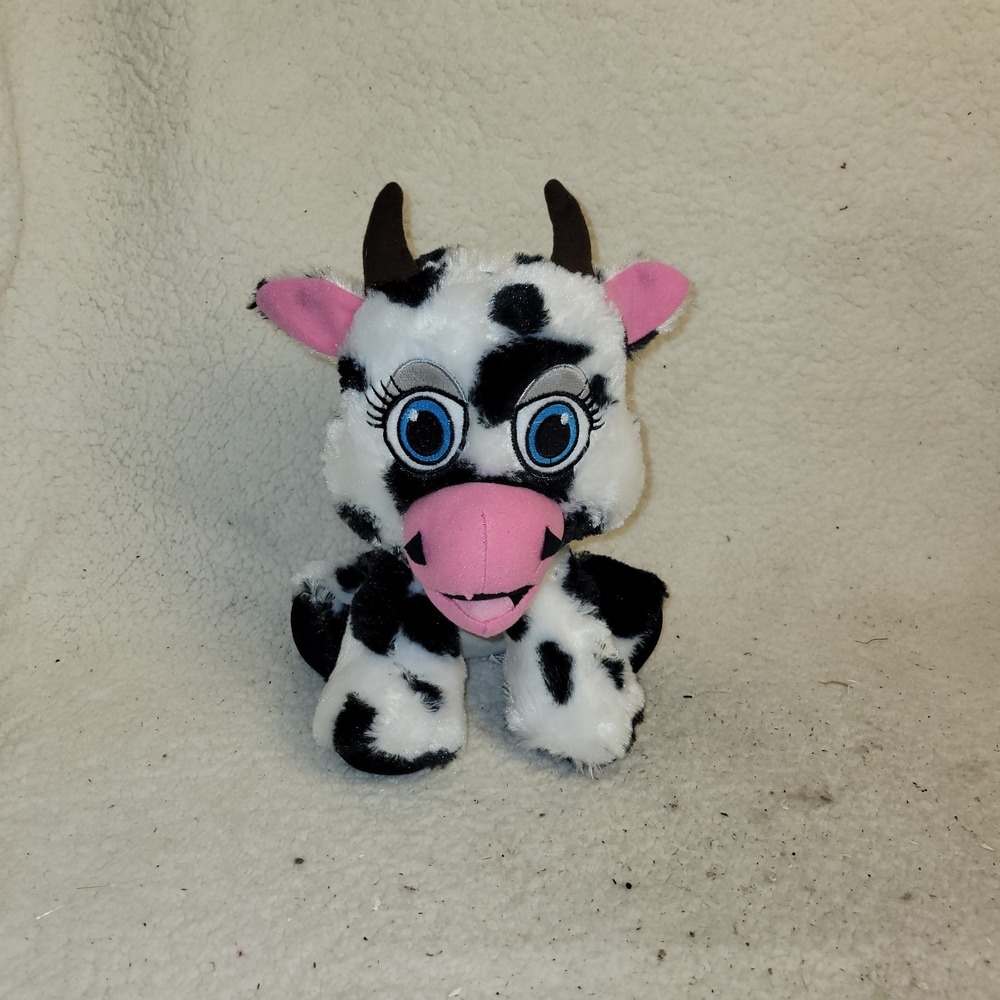 Peer A Boo Toys Cow Plush‎ Black White Pink Blue Eyes Stuffed Animal 8 Inch
